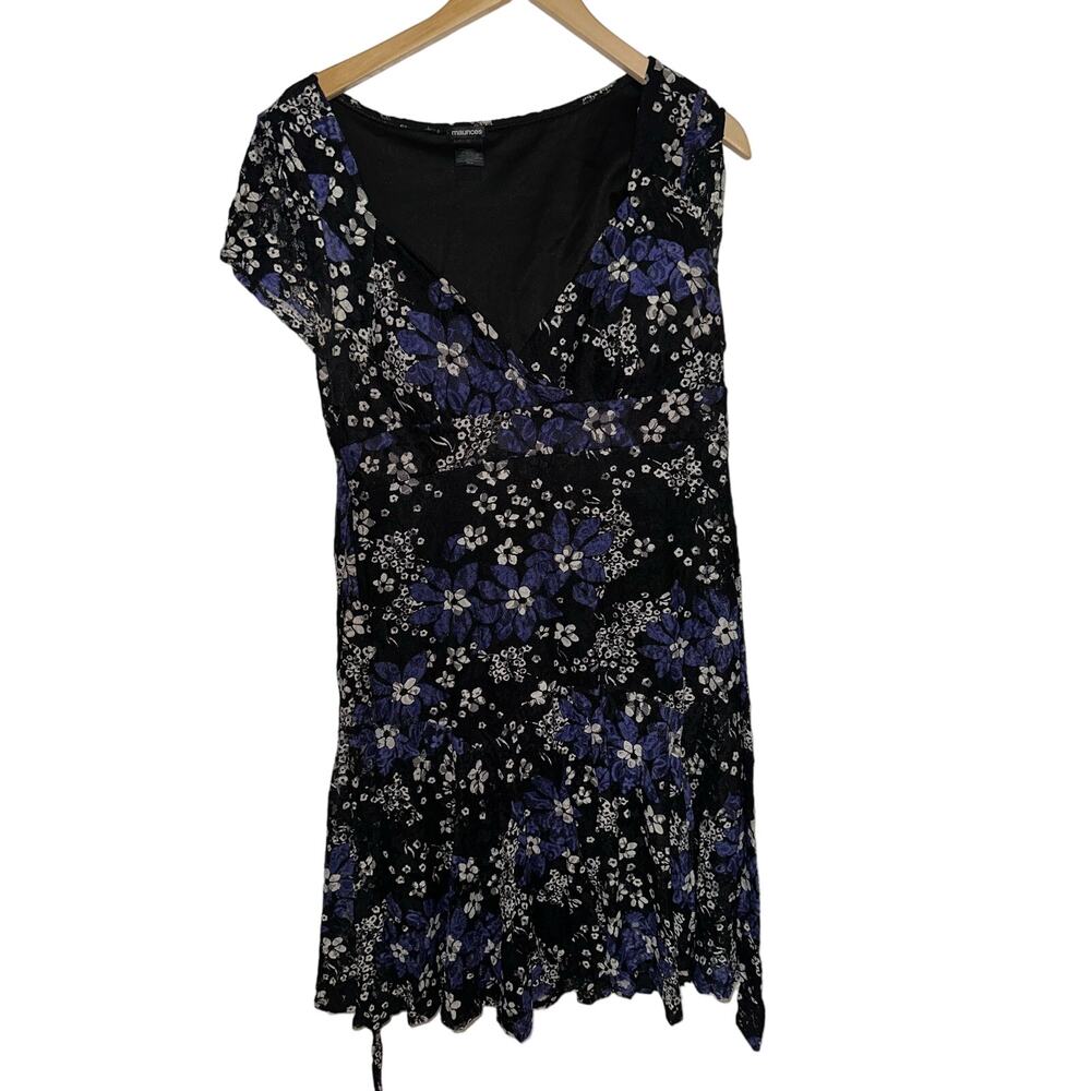 Maurices Plus Size XL Lace Ditsy Floral Whimsy Goth Fairy Black Mini Dress Party